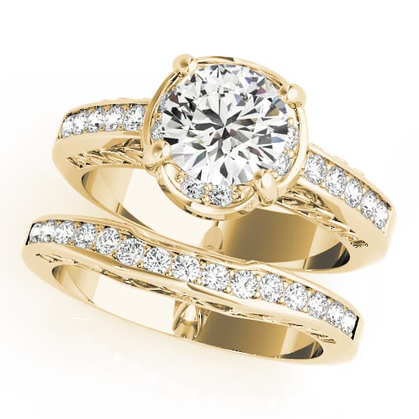 Single Row Prong Engagement Ring, style 50376, On hand view in yellow gold