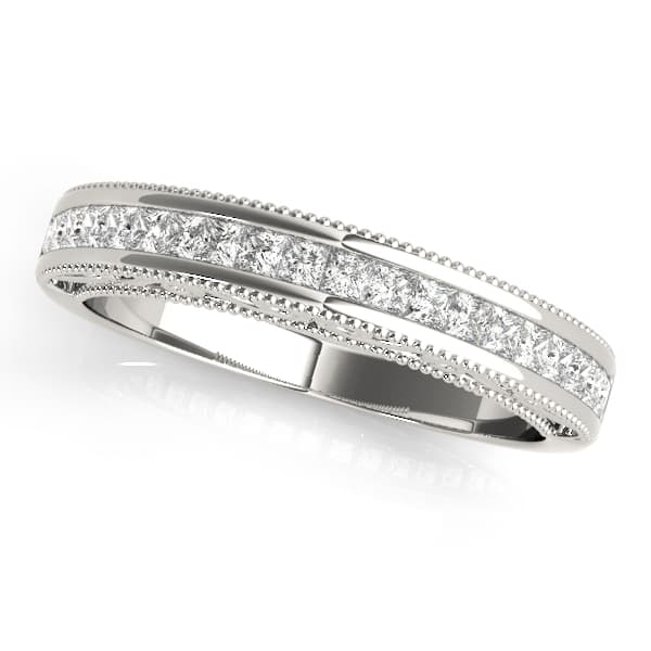 Fancy Shape Princess Cut Milgrain Wedding Band — B — View 1