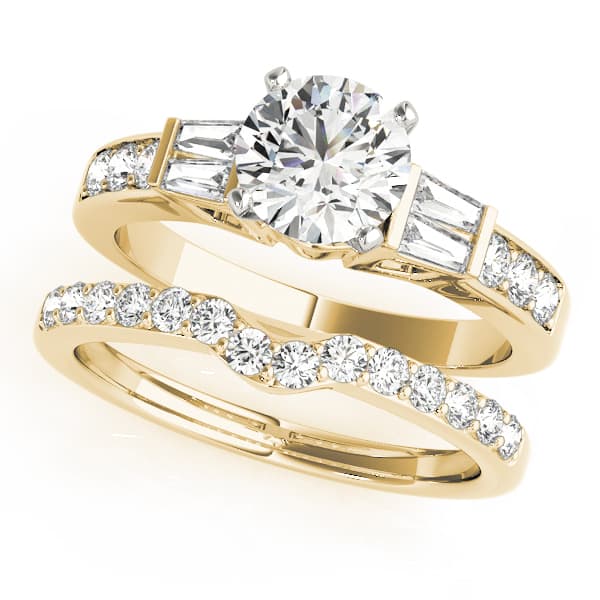 Fancy Shape Baguette Engagement Ring, style 50406, On hand view in yellow gold