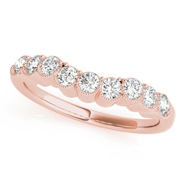 Shared Prong Milgrain Curved Wedding Bands (0.45 ct. tw.), Front view in rose gold