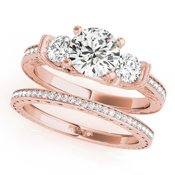 3 Stone Ring, style 50529, On hand view in rose gold