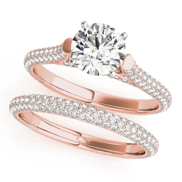 Multi-Row Pavé Hidden Halo Engagement Ring, style 50604, On hand view in rose gold