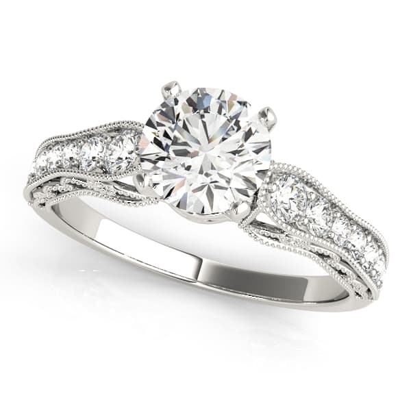 Antique Single Row Milgrain Engagement Ring — style 50608 in 10k White Gold