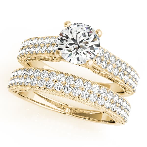 Antique Engagement Ring, style 50618, On hand view in yellow gold