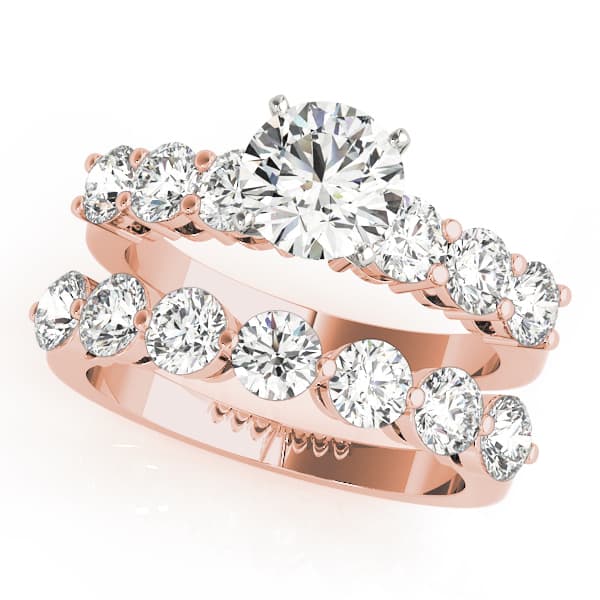 Shared Prong Engagement Ring, style 50635, On hand view in rose gold