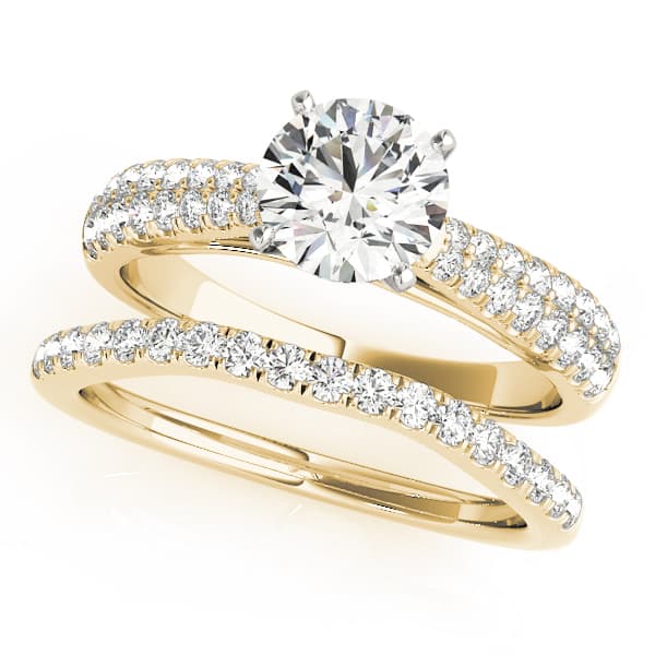 Round 2-Row Pavé Engagement Ring, style 50651, On hand view in yellow gold