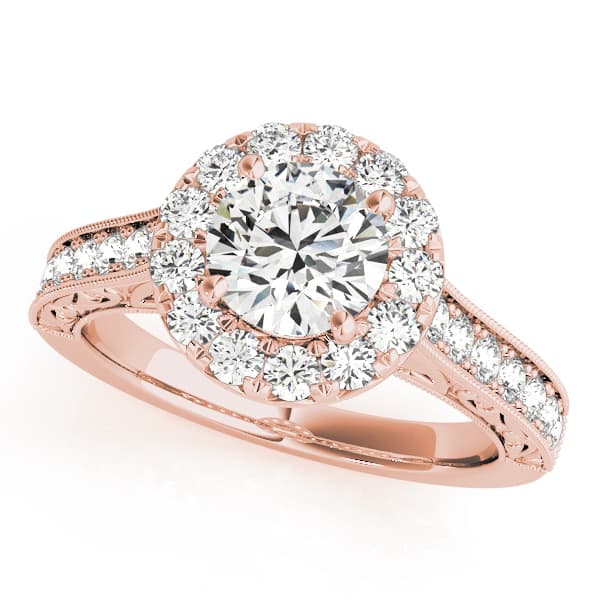 Vintage Halo Engraved Filigree Milgrain Engagement Ring, style 50656, Front view in rose gold