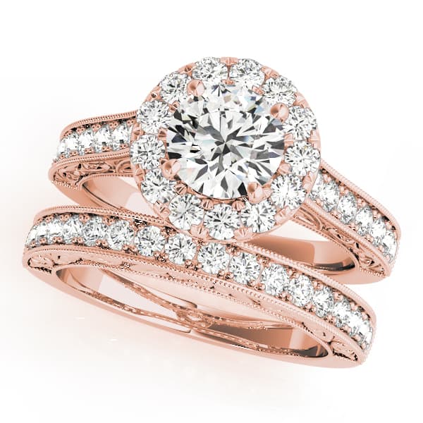 Vintage Halo Engraved Filigree Milgrain Engagement Ring, style 50656, On hand view in rose gold