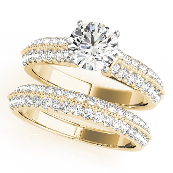 Vintage-Inspired Multi-Row Engagement Ring, style 50658, On hand view in yellow gold