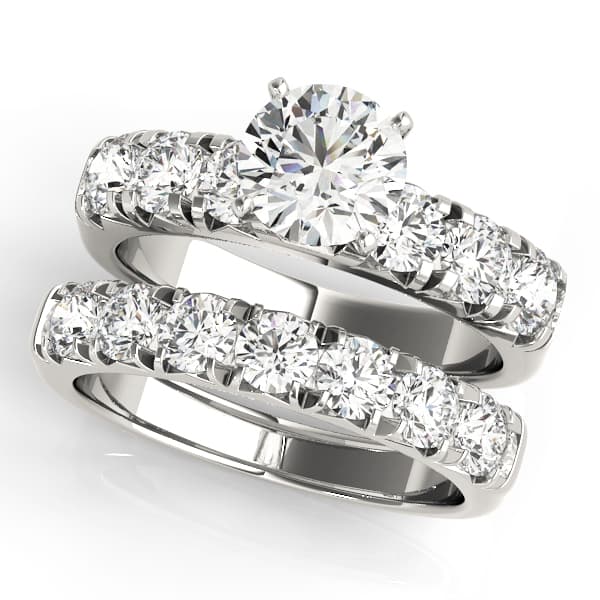Single Row French Cut Engagement Ring, style 50771, On hand view in white gold or platinum