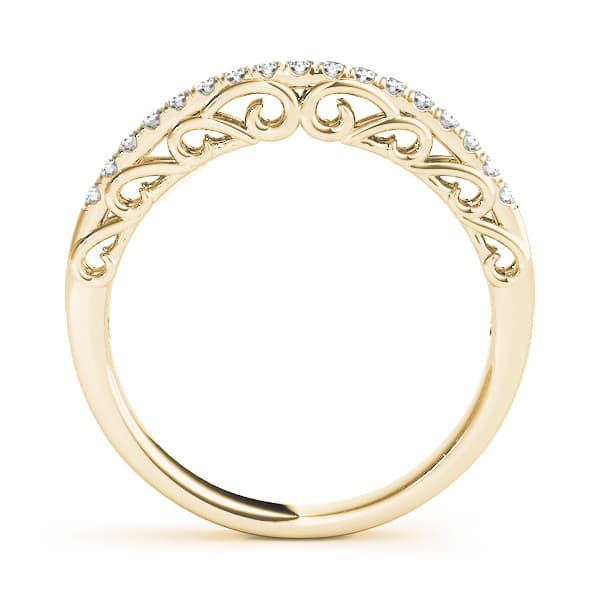 U-Prong Filigree Curved Wedding Band (1/8 ct. tw.), Side view in yellow gold