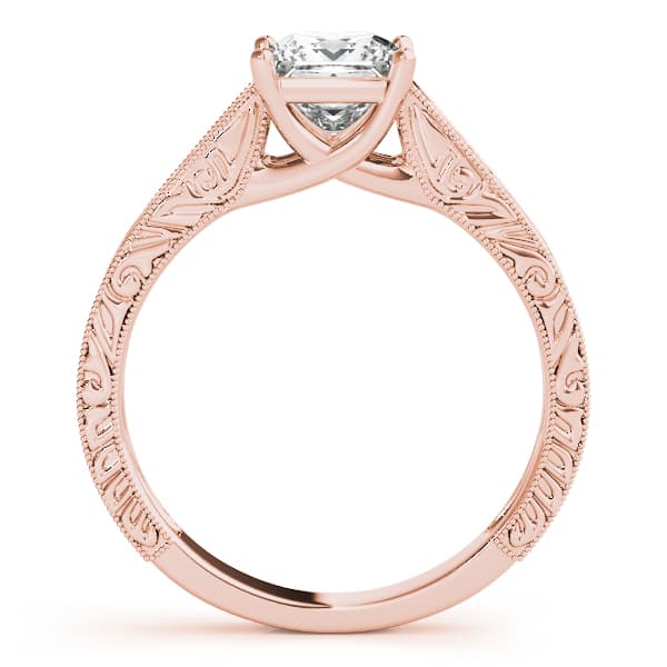 Vintage Inspired Princess Cut Trellis Engagement Ring, style 50806, Side view in rose gold