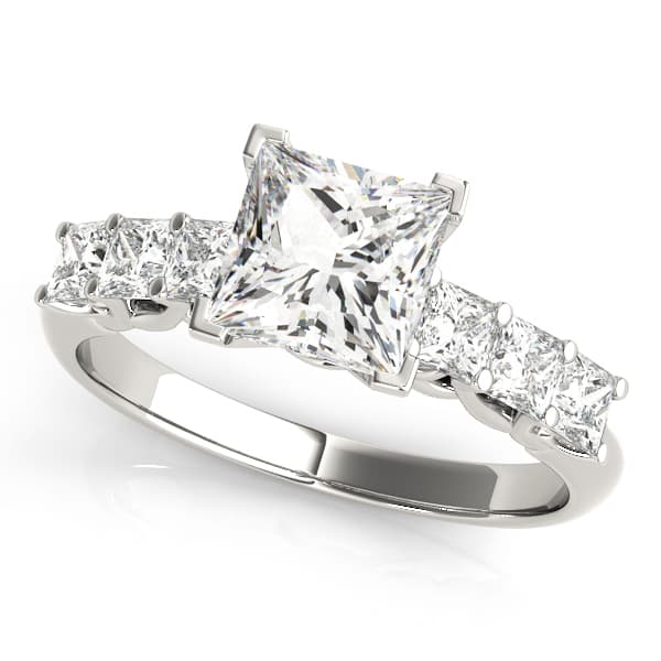 Single Row Princess Cut Trellis Engagement Ring — style 50807 in 10k White Gold