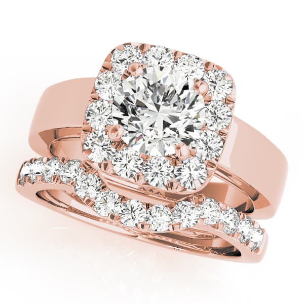 Round Halo Engagement Ring, style 50823, On hand view in rose gold
