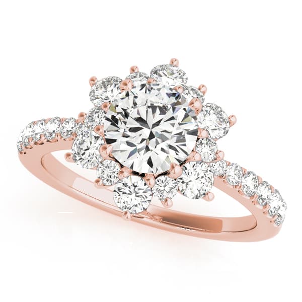 Floral Halo Engagement Ring, style 50834, Front view in rose gold