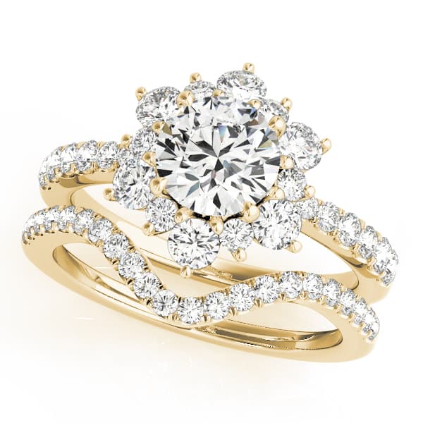 Floral Halo Engagement Ring, style 50834, On hand view in yellow gold