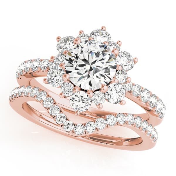 Floral Halo Engagement Ring, style 50834, On hand view in rose gold