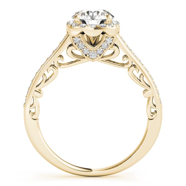 Vintage Prong Milgrain Hidden Halo Engagement Ring, style 50854, Side view in yellow gold