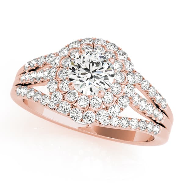 Vintage Multi-Row Double Halo Engagement Ring, style 50872, Front view in rose gold