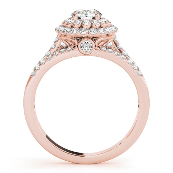 Vintage Multi-Row Double Halo Engagement Ring, style 50872, Side view in rose gold