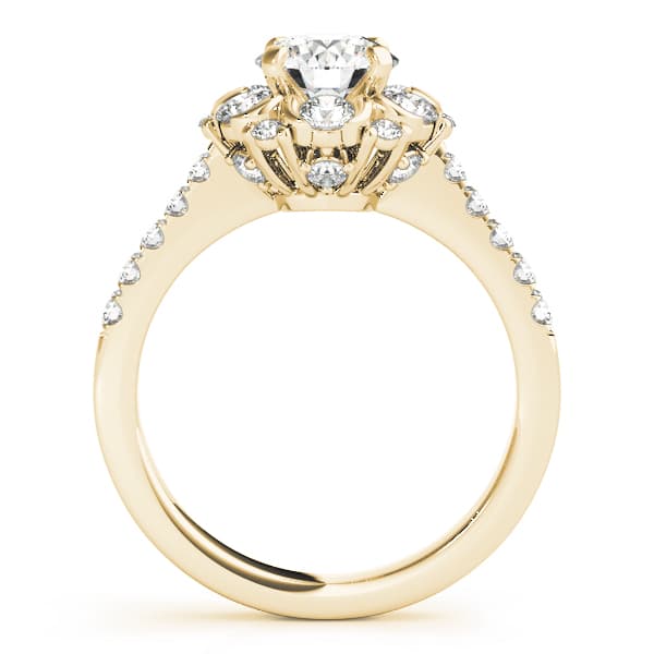 Flower Shape Halo Engagement Ring, style 50885, Side view in yellow gold