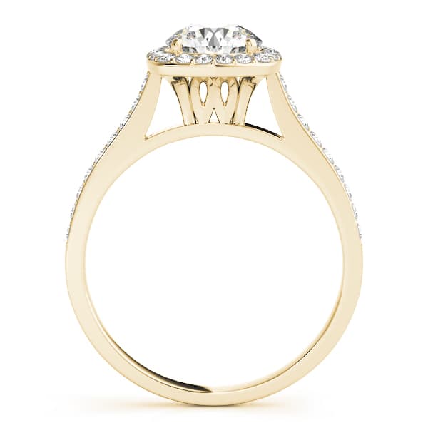 Single Row Halo Engagement Ring, style 50892, Side view in yellow gold
