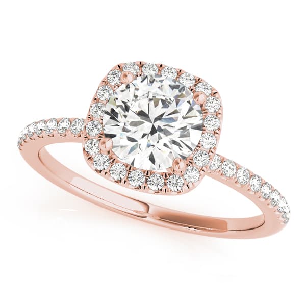 Single Row Prong Set Halo Engagement Ring, style 50893, Front view in rose gold