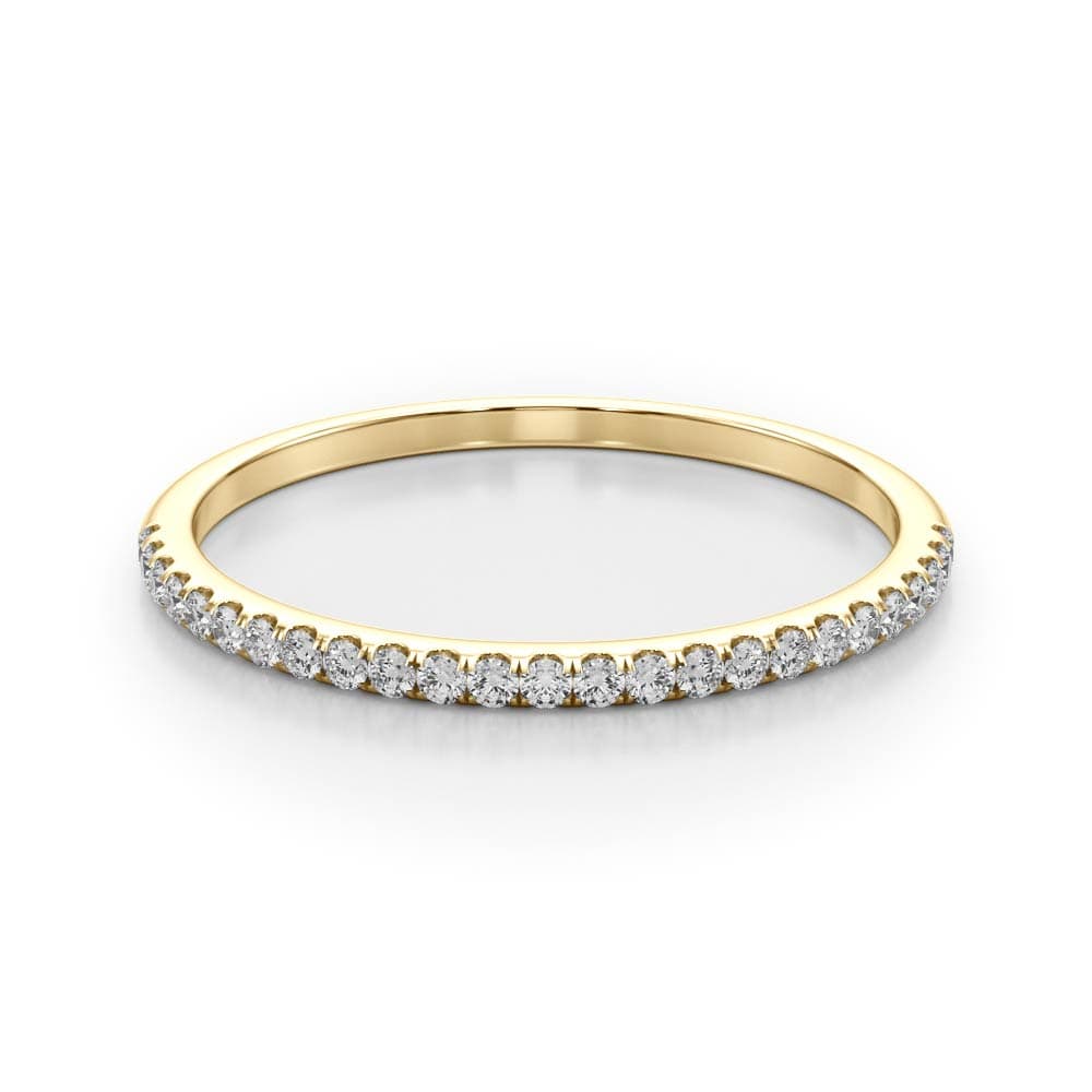 Single Row Split Prong Wedding Band (1/8 ct. tw.), On hand view in yellow gold