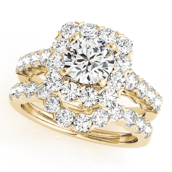 Single Row Halo Engagement Ring, style 50897, On hand view in yellow gold