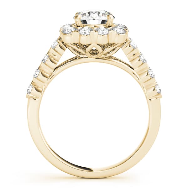 Single Row Halo Engagement Ring, style 50897, Side view in yellow gold