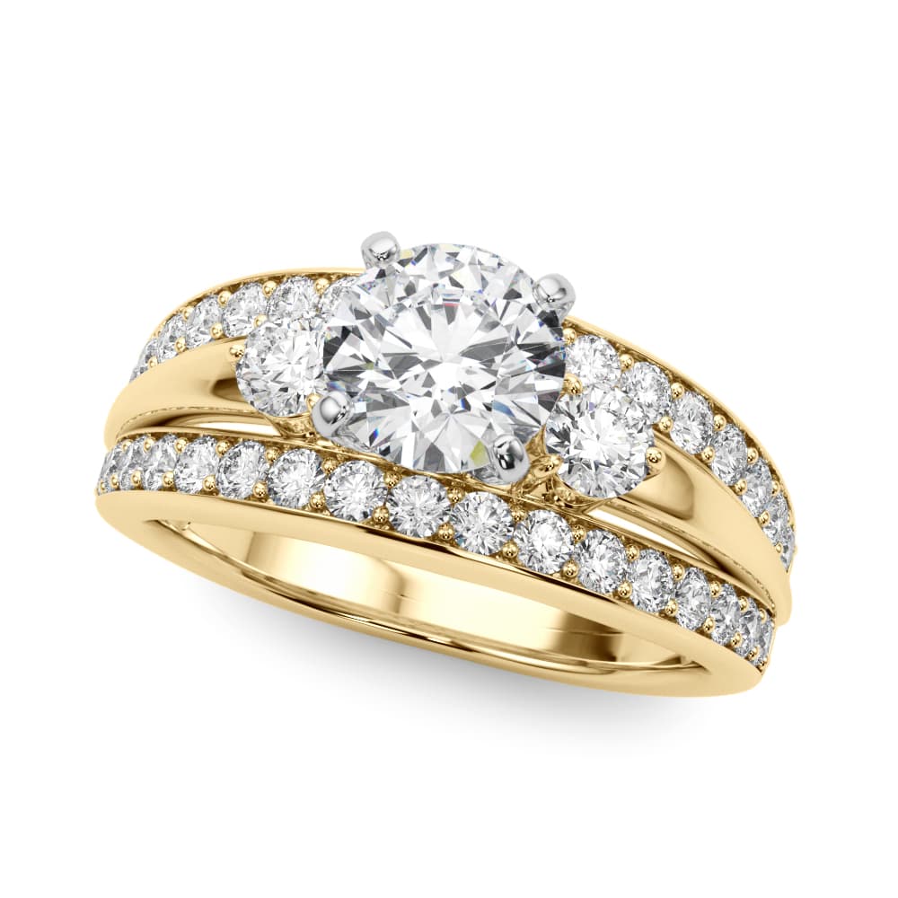 3-Stone Multi-Row Split Shank Engagement Ring, style 50899, Front view in yellow gold
