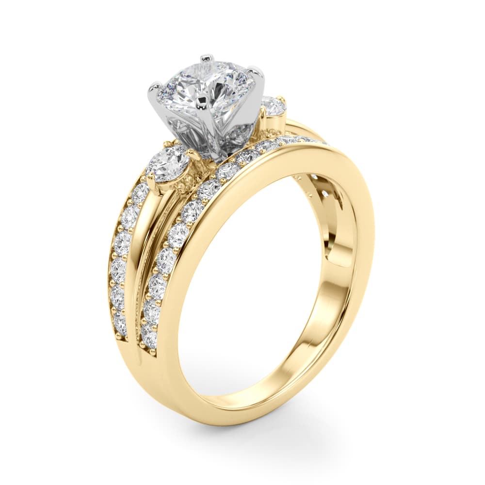 3-Stone Multi-Row Split Shank Engagement Ring, style 50899, Angle view in yellow gold