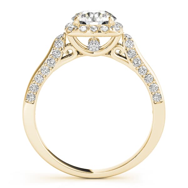 Solitaire Halo Engagement Ring, style 50903, Side view in yellow gold