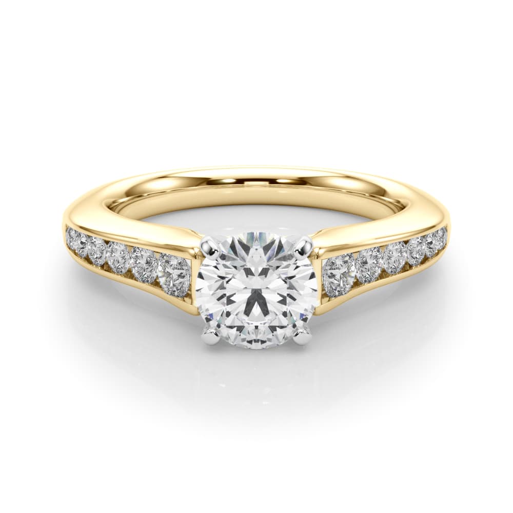 Single Row Cathedral Engagement Ring, style 50931, On hand view in yellow gold