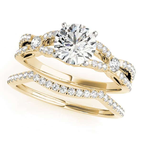Split Shank Engagement Ring, style 50937, On hand view in yellow gold