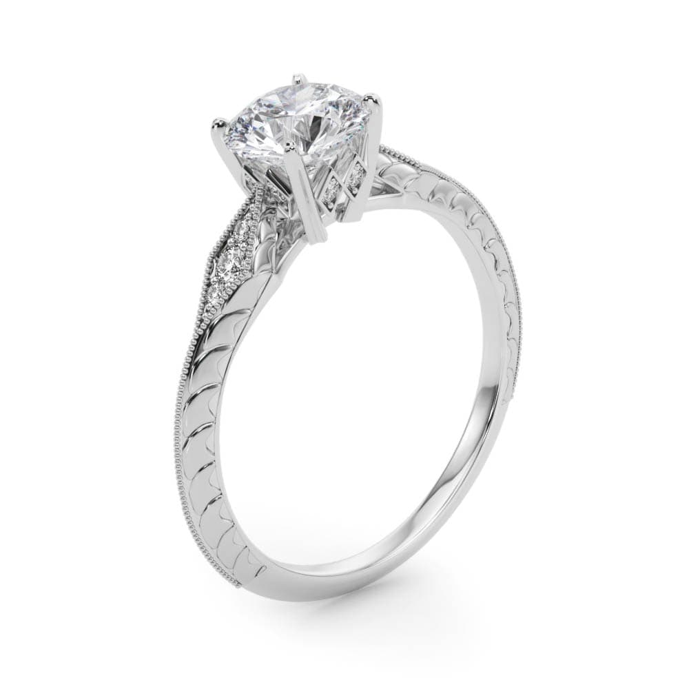 Antique Inspired Marquise Filigree Engagement Ring, style 50971, Angle view in white gold or platinum