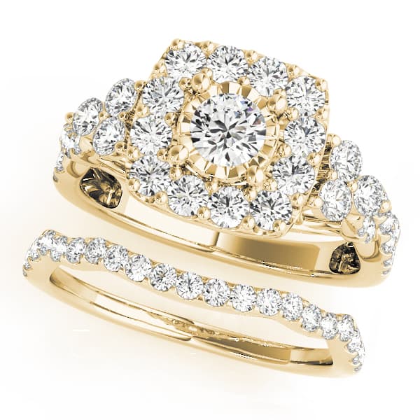 Engagement Ring, style 50990, On hand view in yellow gold