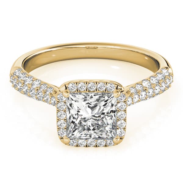 Multi-Row Pavé Halo Engagement Ring, style 51010, On hand view in yellow gold