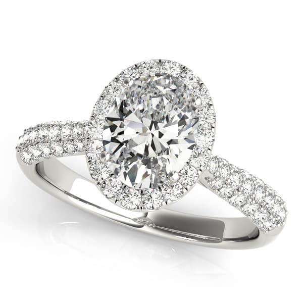 Multirow Pavé Halo Oval Shape Engagement Ring — style 51011 in 10k White Gold