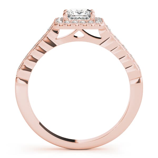 Antique Style Halo Milgrain Engagement Ring, style 51024, Side view in rose gold
