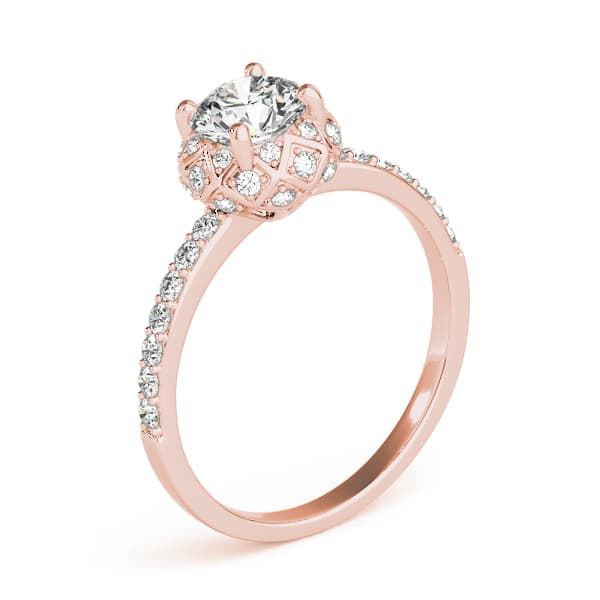 Vintage Single Row Halo Engagement Ring, style 51053, Angle view in rose gold