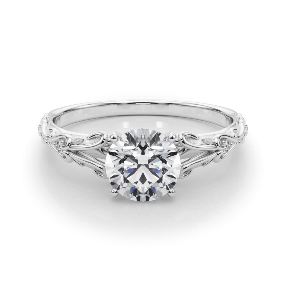 Accented Vintage-Inspired Engagement Ring, style 51065, On hand view in white gold or platinum
