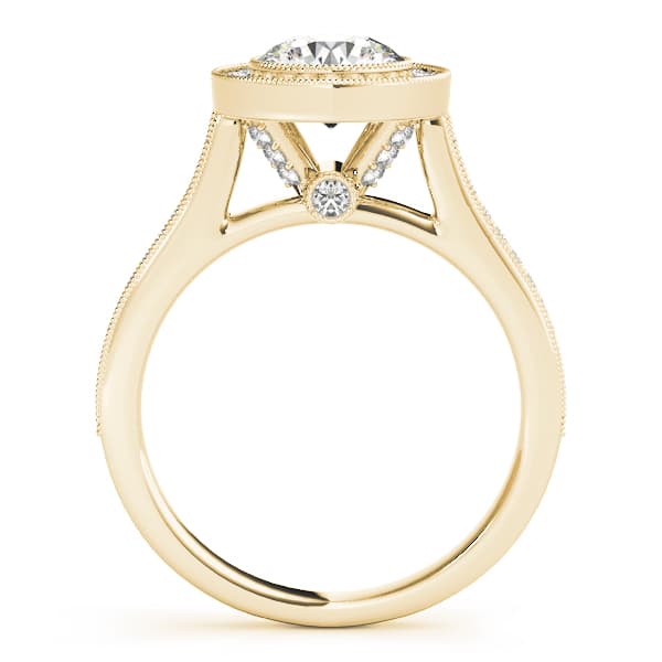 Antique Style Milgrain Halo Engagement Ring, style 51076, Side view in yellow gold