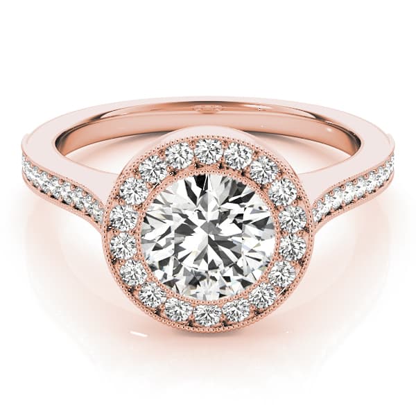 Antique Style Milgrain Halo Engagement Ring, style 51076, Top view in rose gold