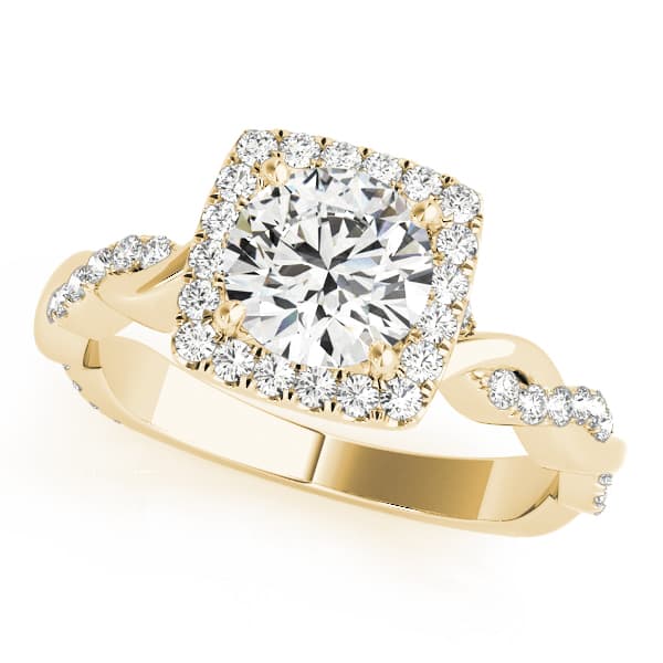 Twisted Shank Halo Engagement Ring, style 51083, Front view in yellow gold