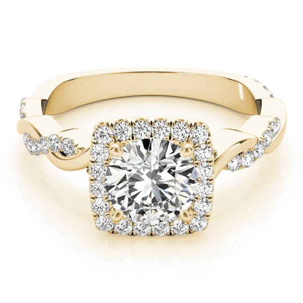 Twisted Shank Halo Engagement Ring, style 51083, On hand view in yellow gold