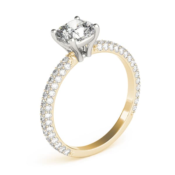 Pavé Set With Cushion Peg-Head Engagement Ring, style 51093, Angle view in yellow gold