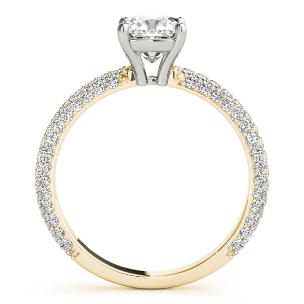 Pavé Set With Cushion Peg-Head Engagement Ring, style 51093, Side view in yellow gold