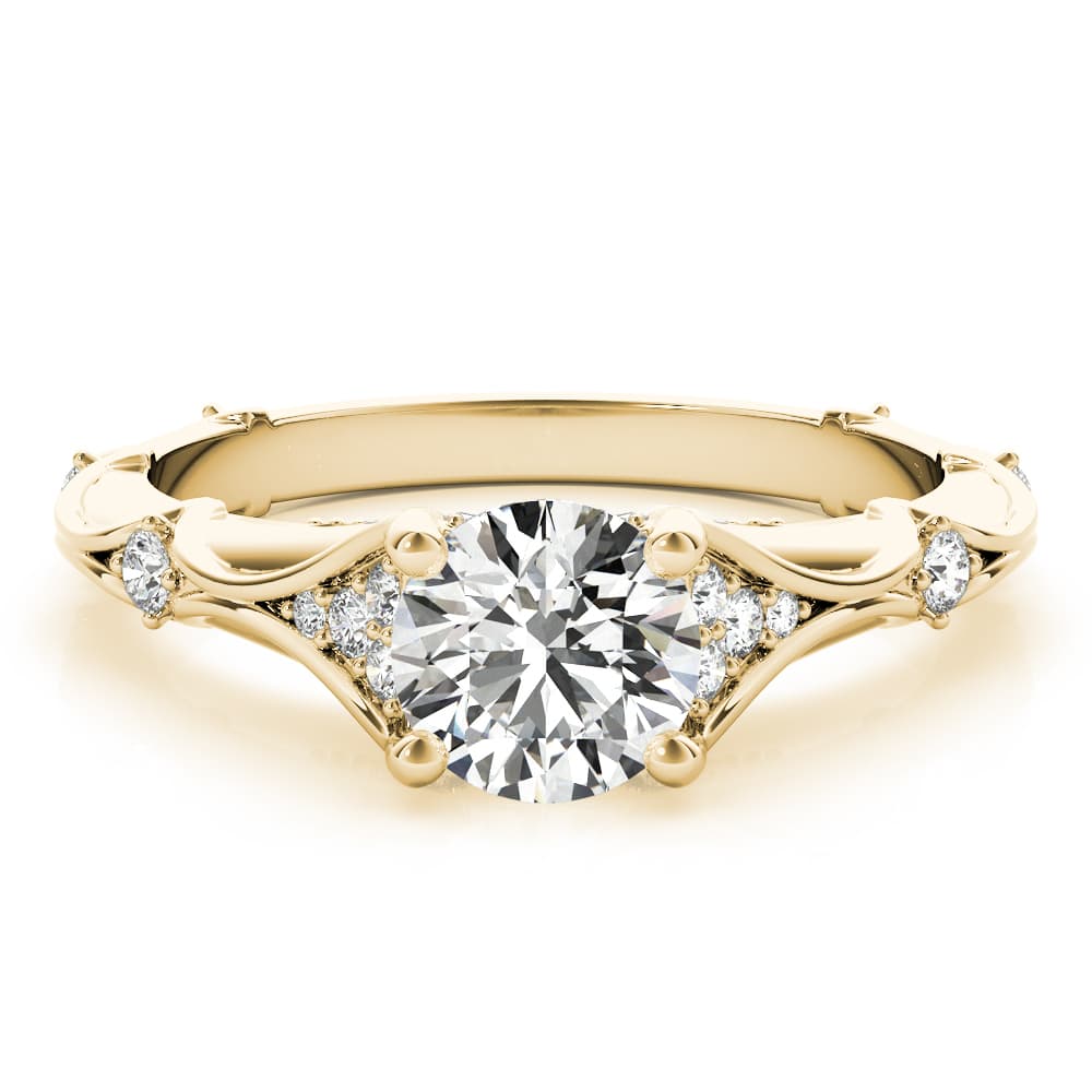 Vintage Hidden Halo Cluster Sides Engagement Ring, style 51108, Top view in yellow gold