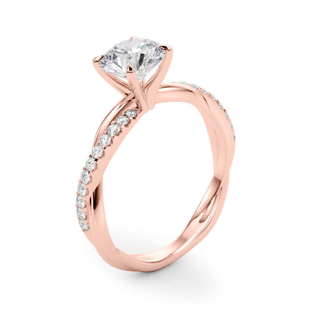 Twisting Diamond Accented Engagement Ring, style 51121, Angle view in rose gold